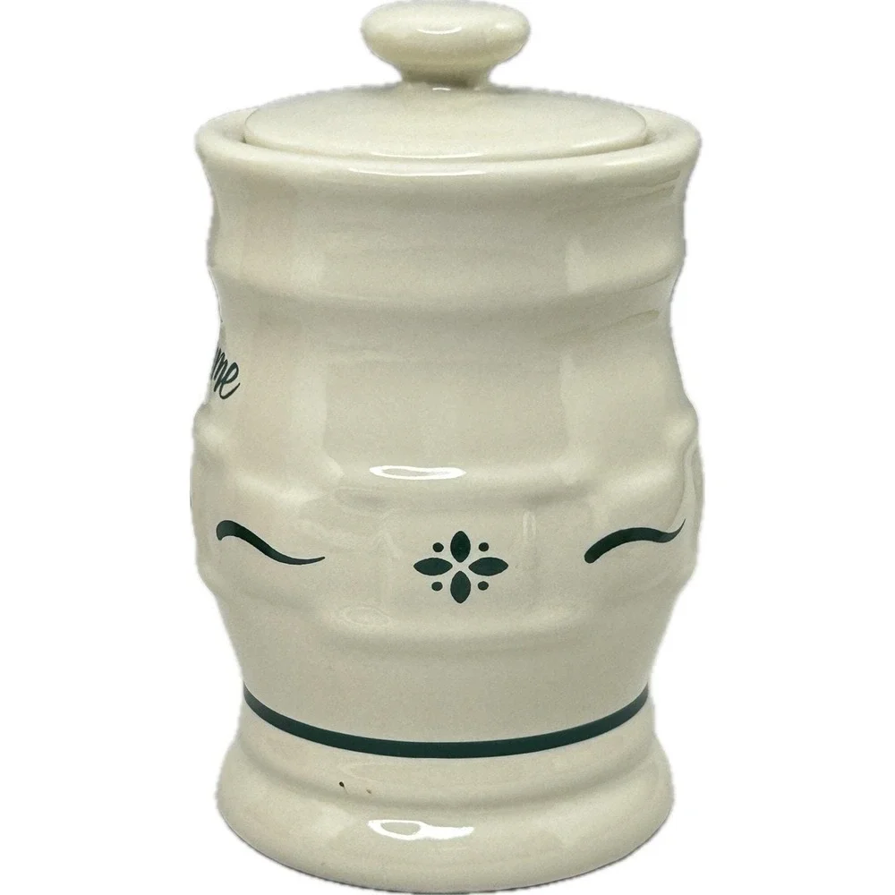 Longaberger Pottery THYME Spice Jar with Lid Woven Heritage Green with Box